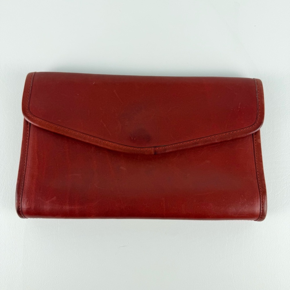 Vintage Coach Red Leather Envelope Clutch / Wallet — Bold Color Statement Piece
